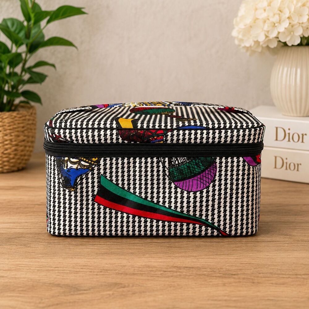 Vintage Christian Dior Large Cosmetic Case Hot Air Balloon Design Makeup Travel
